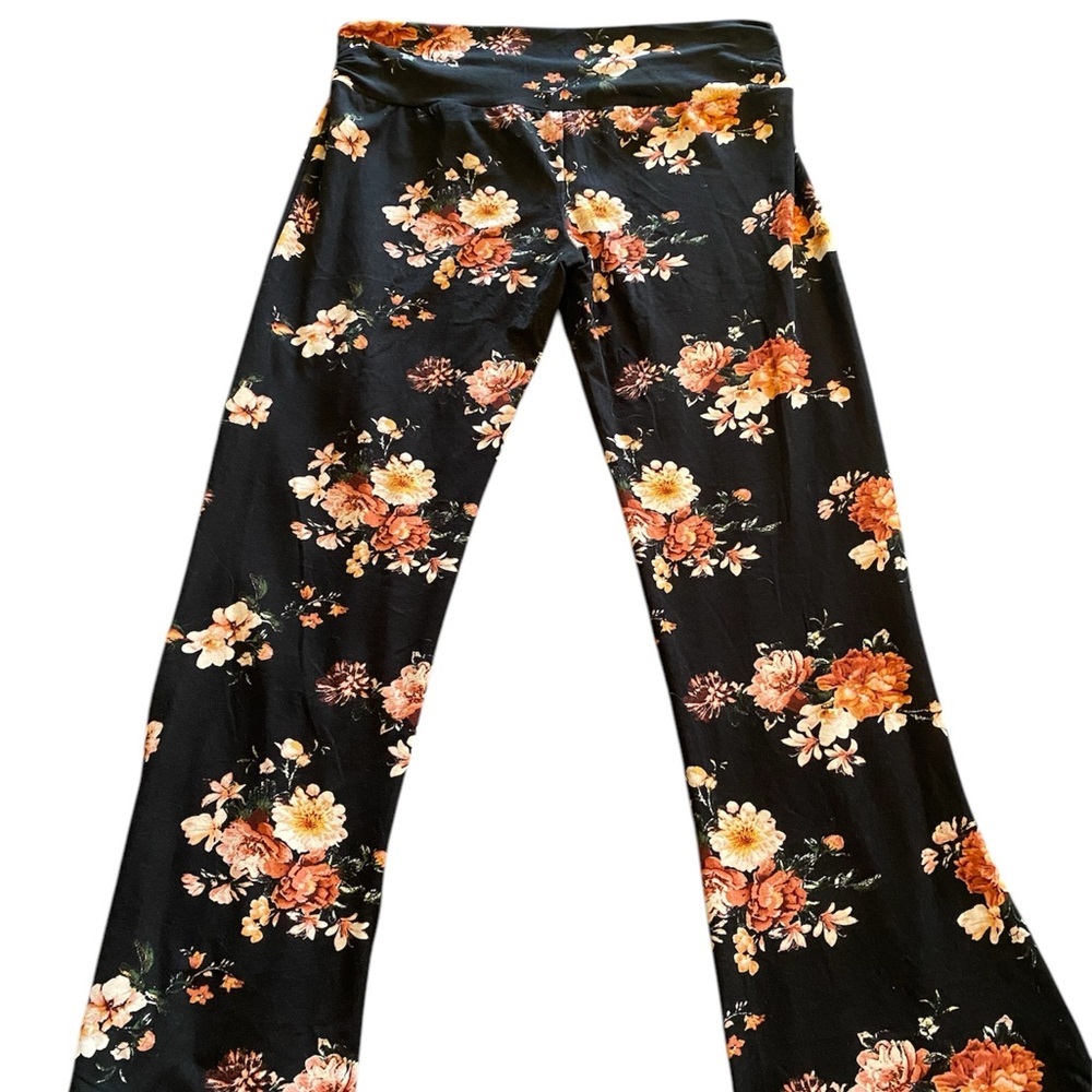 Black and Orange Floral Wide Leg Trousers